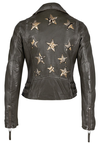 Mauritius - Christy RF Star Detail Leather Jacket, Olive Snake