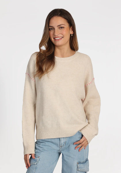 Dylan Harper Sweater - Oat with Pink Line