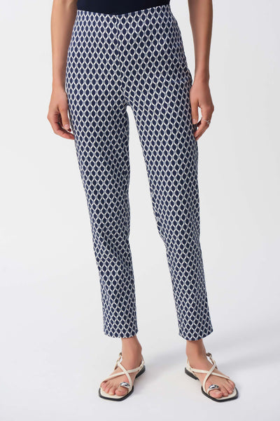 Joseph Ribkoff S25 - Geometric Print Slim Fit Pant - 251099 - Blue/White