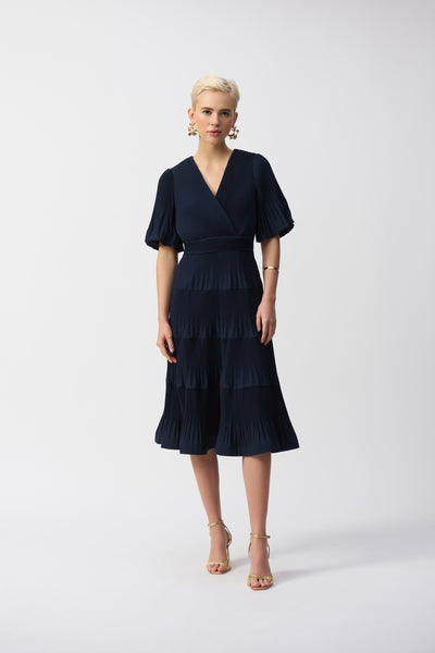 Joseph Ribkoff S25 - Pleated A-line Midi Dress- 251905- Midnight Blue