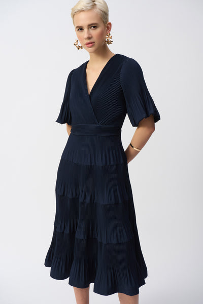 Joseph Ribkoff S25 - Pleated A-line Midi Dress- 251905- Midnight Blue