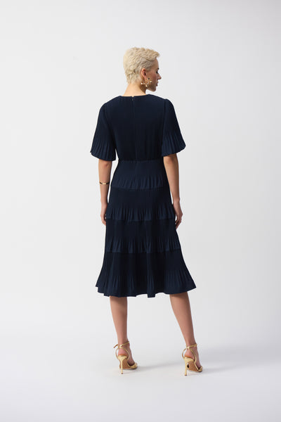 Joseph Ribkoff S25 - Pleated A-line Midi Dress- 251905- Midnight Blue