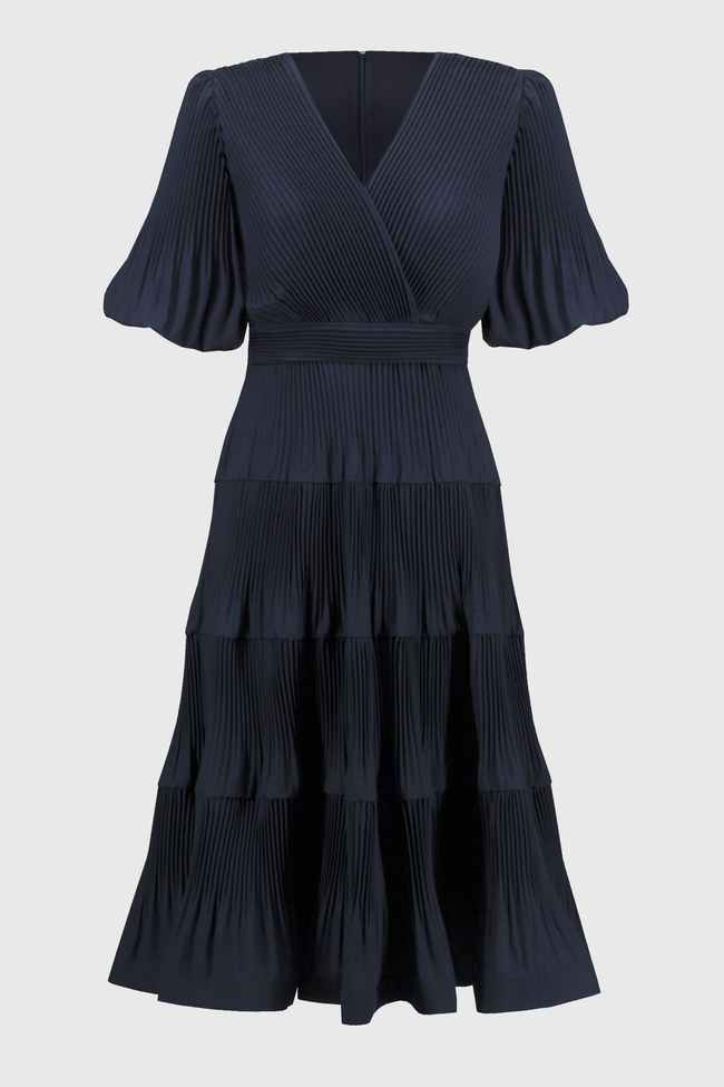 Joseph Ribkoff S25 - Pleated A-line Midi Dress- 251905- Midnight Blue