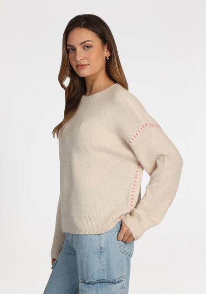 Dylan Harper Sweater - Oat with Pink Line