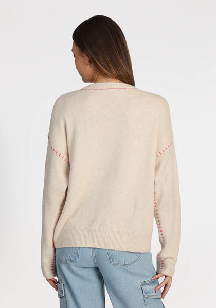 Dylan Harper Sweater - Oat with Pink Line