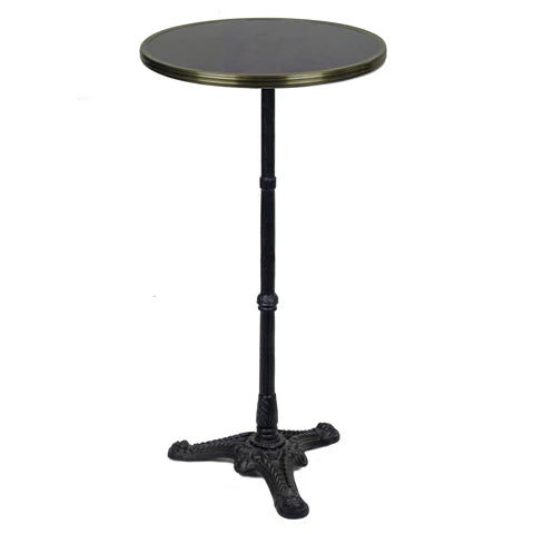 Black Granite French Bistro Bar Height Table, 20" Diameter