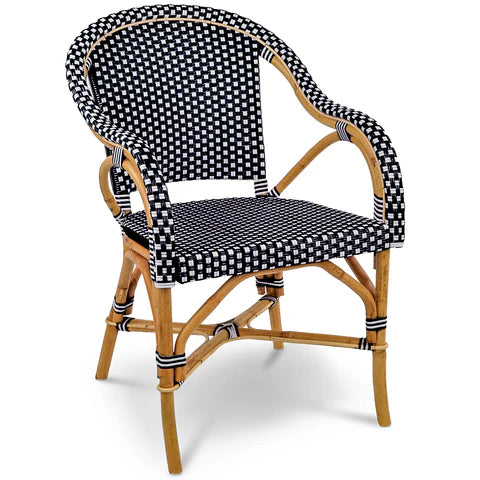 Paris French Bistro Rattan Armchair - Small Squares - Black/White